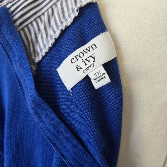 Crown & Ivy | 3X | Blue & White Layered Sweater With Silver Threaded Details - Picture 8 of 9